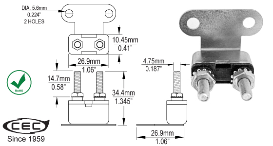 Metal Stud Terminal w/Bracket Circuit Breakers, CB129