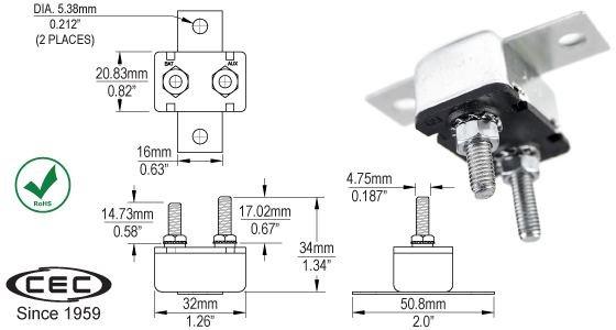 Metal Stud Terminal w/Bracket Circuit Breakers, CB130