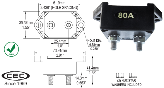 Plastic Stud Terminal Circuit Breakers, CB190