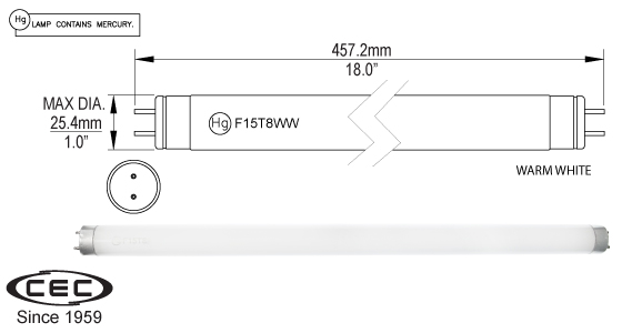 Med Bi-Pin Fluorescent Lamps, f15t8ww